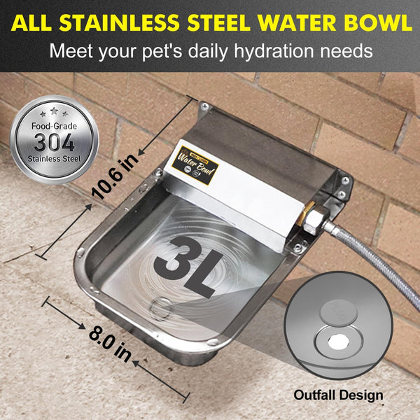 Automatic Water Dispenser for Dogs, 3L Stainless Steel Dog Water Bowl Dispenser, Automatic Water Feeder for Chicken & Livestock, Outdoor Auto-Fill Water Bowl Fit 3/4'' GHT Faucet, Easy Clean2