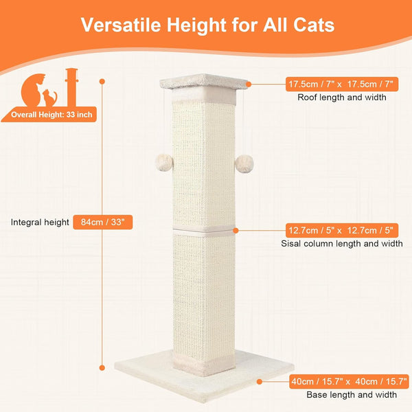 SOCATER Cat Scratching Post 33 Inch Nature Sisal Cat Scratch Post for Indoor Cats, Large Cat Scratcher Protect Your Furniture, for All Breeds2