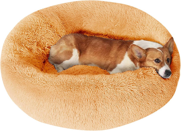 JOLLYVOGUE Small Dog Bed, Calming Soft Anti-Anxiety Donut Cat Bed, Washable round Fluffy Cushion for Small and Medium Pets (20")15