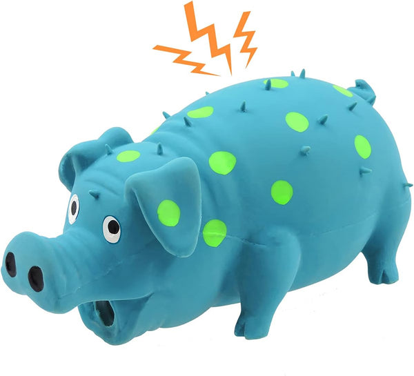 Andiker Dog Squeaky Toy, Dots Latex Dog Chew Toys with a Oinks Sound Squeaker Grunting Pig Dog Toy Durable Self Play 8" Dogs Squeeze Toy for Dental Biting Chasing to Kill Boring Time (Blue)1