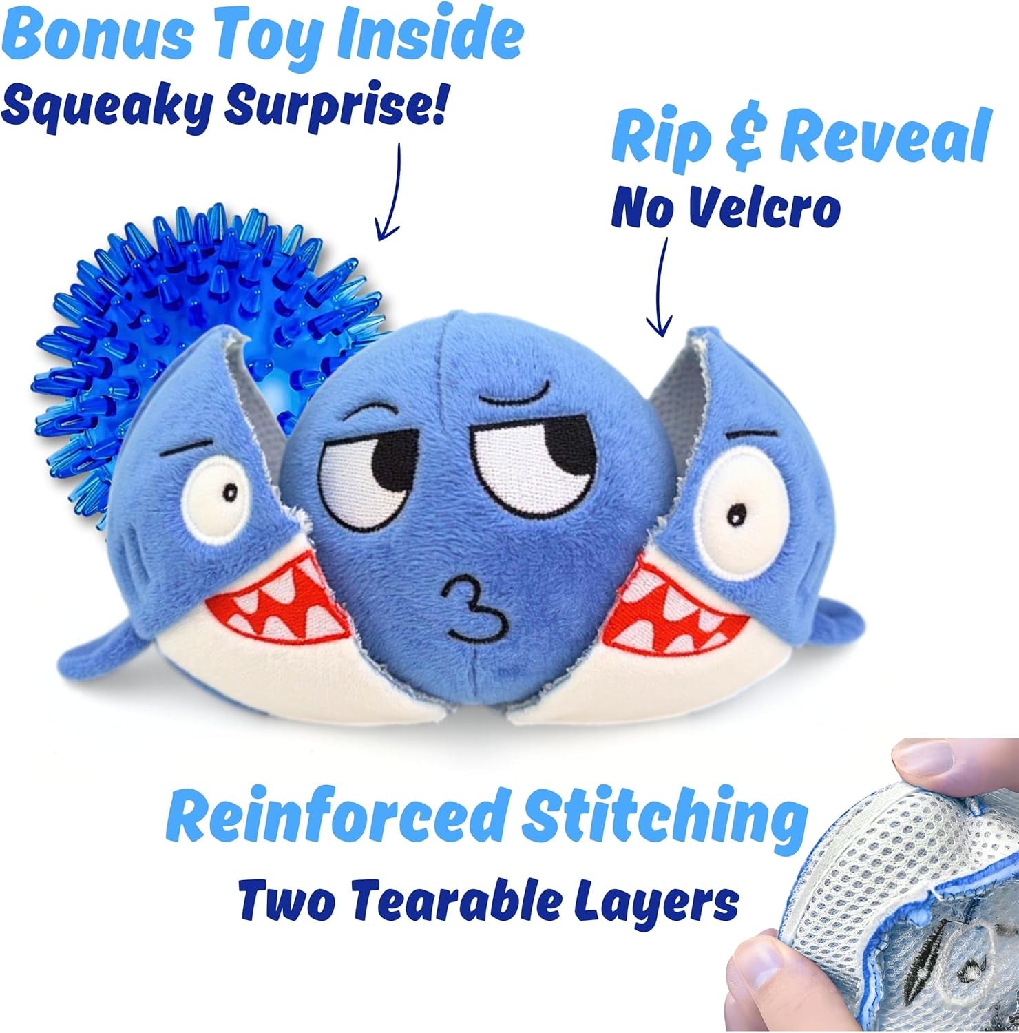 sharky-3-in-1-plush-shark-dog-chew-toy-with-squeaky-ball-inside-for-aggressive-chewers-super-interactive-no-stuffing-strong-tough-heavy-durable-birthday-gift-box-for-small-large-breed