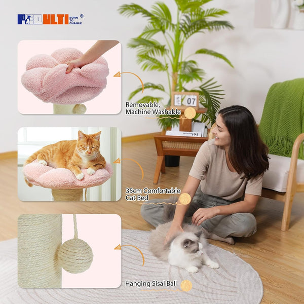 PEQULTI Flower Cat Scratching Post, Super Thick 5.5In Sisal Post, Pink | Small Cat & Kitten Scratcher: Removable Flower Bed, Sisal + Spring Ball, Enlarged Double Base; Cute Pink Flower Cat Tree7