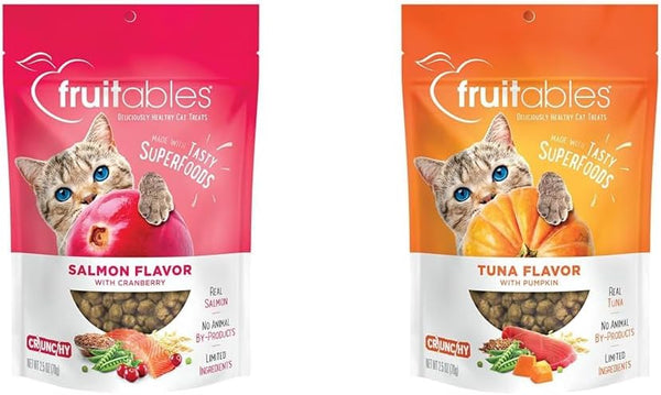 Fruitables Cat Bundle: Salmon & Cranberry + Tuna & Pumpkin - 2.5 Oz Each, Low Calorie, Real Ingredients, Superfoods1