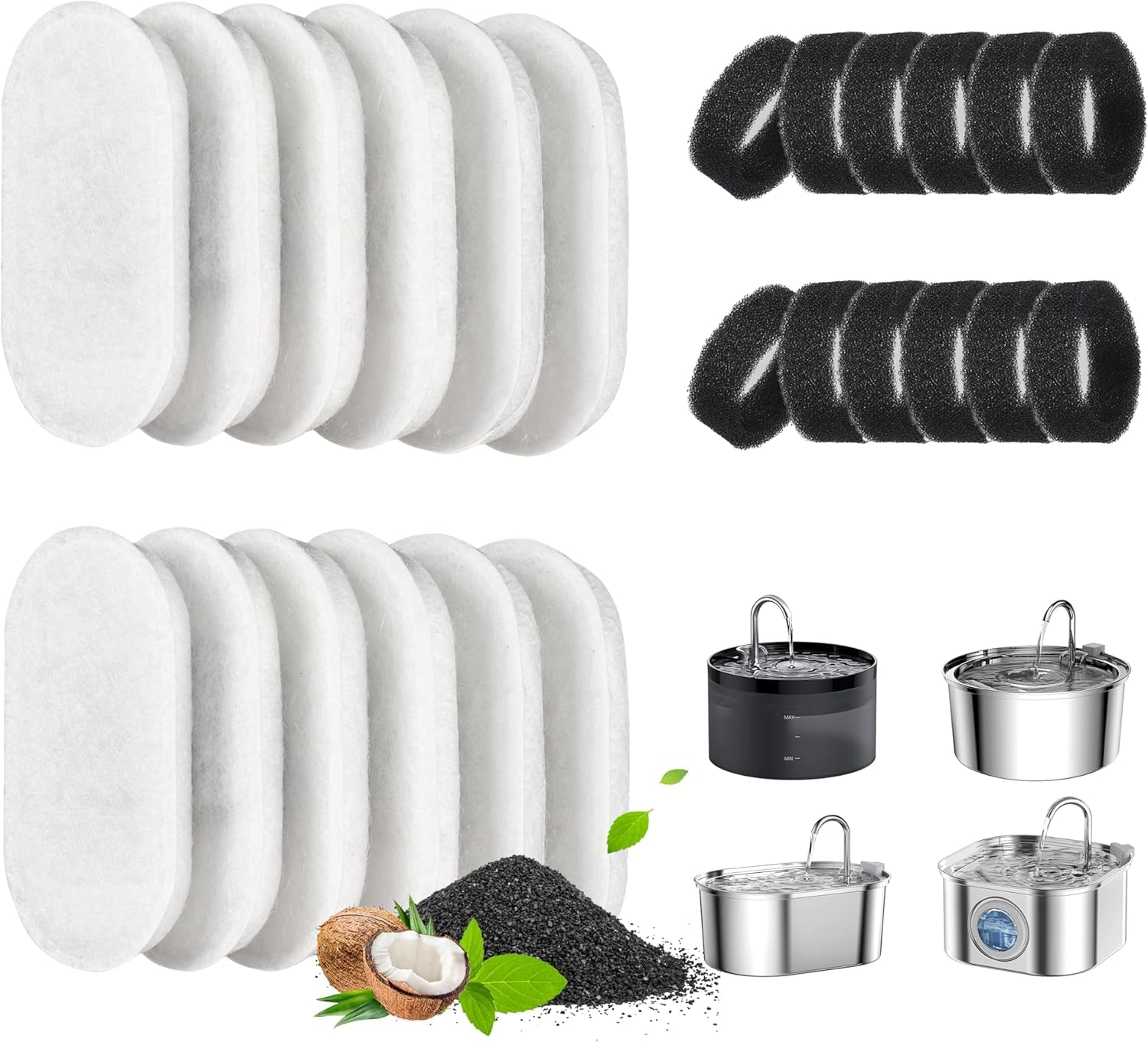 dooob-cat-water-fountain-filter-24-pack-cat-fountain-filters-cat-fountain-replacement-filters-for-67oz-2l-108oz-3-2l-cat-water-fountain-pet-water-fountain-filters-12-filters-12-sponges