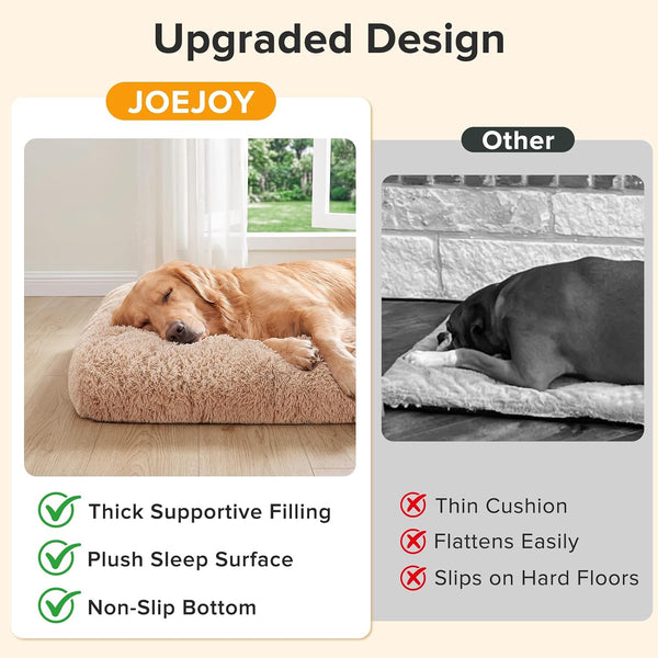 JOEJOY Large Dog Bed Crate Pad, Deluxe Plush Washable Dog Beds Fulffy Soft Kennel Pad Anti-Slip Pet Sleeping Mat for Extra Large Medium Small Dogs, 40" X 27", Beige4