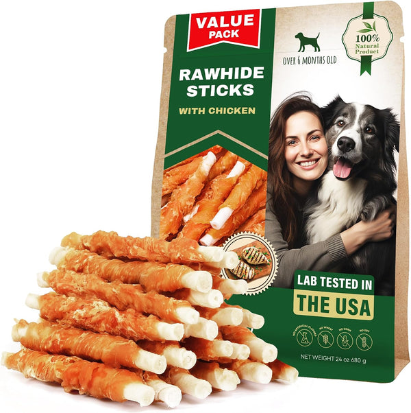 Beloved Pets Dog Treats & Long Lasting Rawhide Chews Wrapped Chicken – Pet Bones Sticks for Large, Medium & Small Breeds – Aggressive Chewers Snacks – Puppy Toys Treats9