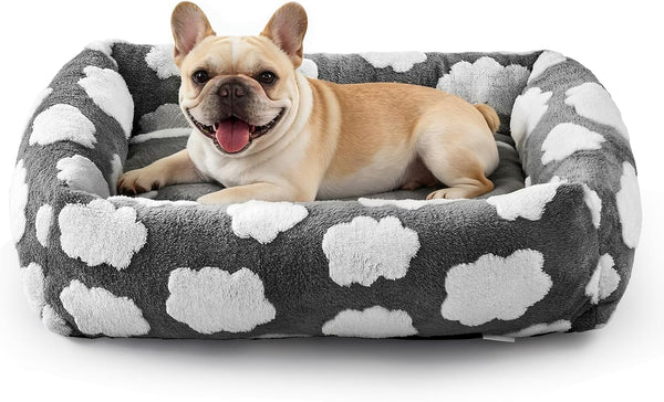 JOEJOY Dog Bed Medium Size Dog, Removable Washable Cover Orthopedic Soft Pet Bed, Anti-Slip Fluffy Plush Faux Rabbit Fur Puppy Bed, 30"X24"X8", Leopard Print, Grey13