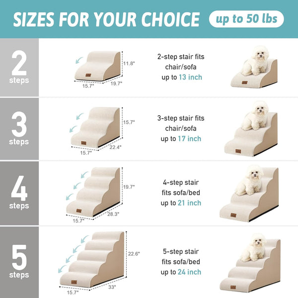 COZY KISS Dog Stair for Small Dog 15.7" H, 3 Step Pet Ramp for Couch | Curved Stable Dog Step for Puppy, Older Cat, Senior, Medium, Short-Legged Dog, Non-Slip Ladder, 15.7X22.4X15.7 Inch, Beige2