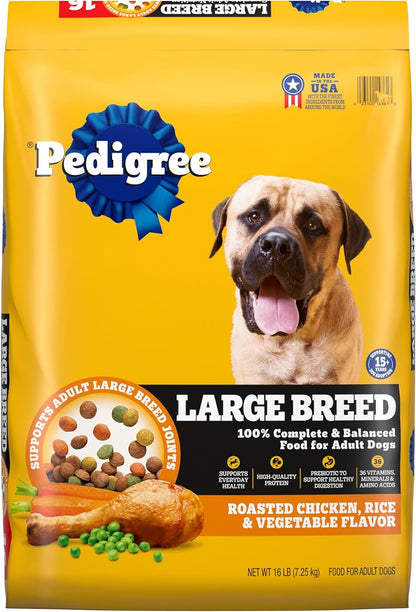 Pedigree Large Breed Adult Dry Dog Food, Roasted Chicken & Vegetable, 16 Lb | 36 Vitamins, Minerals & Amino Acids, Prebiotic Fiber, Supports Lean Muscle & Immune Health, Natural Flavors Only1
