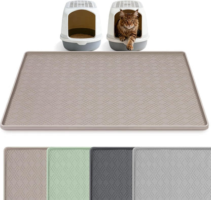 Silicone Cat Litter Mat 47" X 35" Cat Mat for Litter Box, Khaki | Extra Large Cat Litter Trapping Mat for Floor, Waterproof, Non-Slip Kitty Litter Box Mat with Raised Edge, Easy to Clean22
