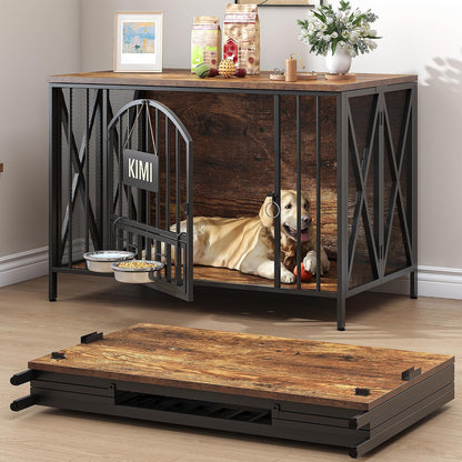 BOINN 63" Heavy Duty Dog Crate Furniture with 4 Doors, Removable Divider & Openable Top, Indoor Dog Kennel with Raised Edge Tabletop, Double Dog Cage for Medium Large Dogs, Decorative Pet Crate15