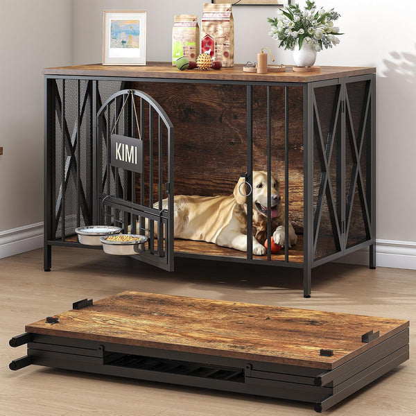 BOINN 63" Heavy Duty Dog Crate Furniture with 4 Doors, Removable Divider & Openable Top, Indoor Dog Kennel with Raised Edge Tabletop, Double Dog Cage for Medium Large Dogs, Decorative Pet Crate15