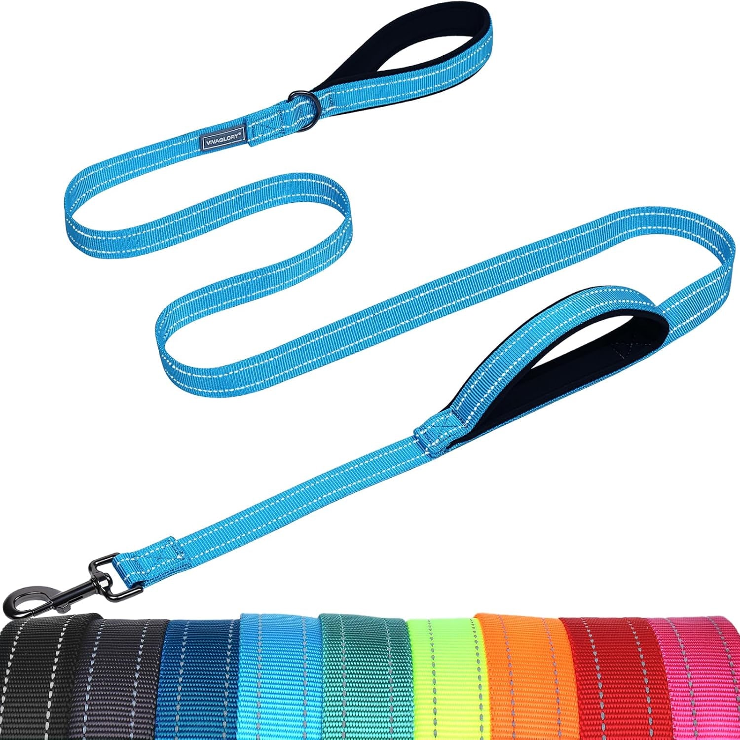 vivaglory-double-handle-dog-leash-twingrip-6ft-x-1in-navy-dog-leash-for-collar-with-traffic-handle-2-loop-for-walking-training-traffic-control-reflective-heavy-duty-puppy-pet