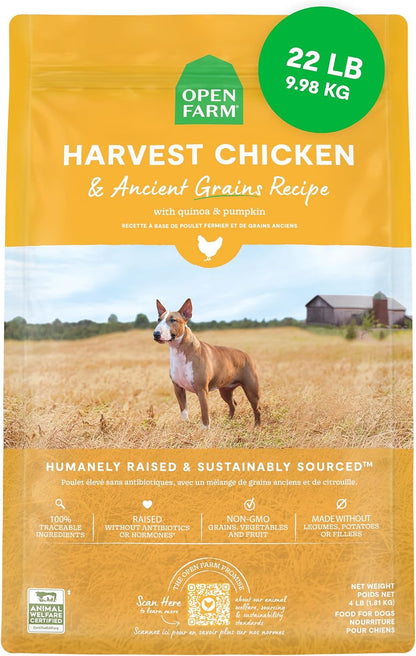 Open Farm Ancient Grains Dry Dog Food, Wild Caught Salmon Kibble, 22Lb Bag | All Life Stages, All Breed Sizes, Protein-Rich & Nutrient Dense, 100% Traceable Ingredients, Non-Gmo Fruits & Veggies.22
