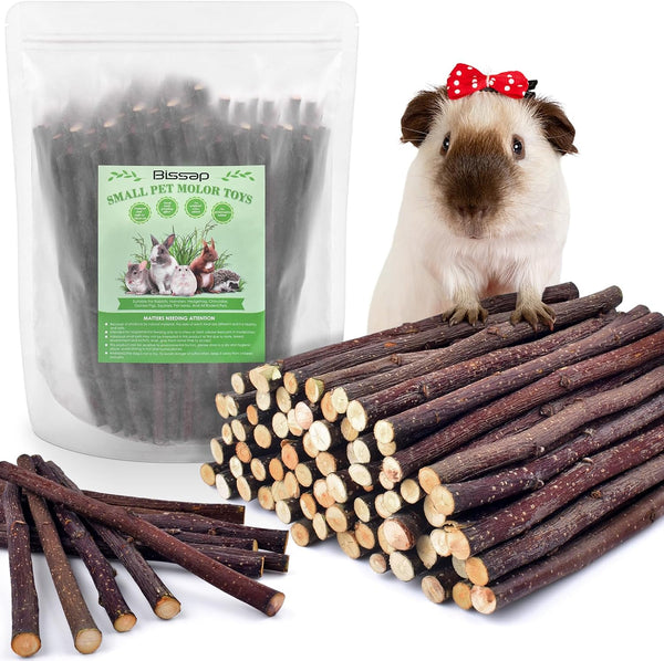 Bissap Apple Sticks for Rabbits, Natural Bunny Chew Toys and Treats for Chinchilla Guinea Pig Hamster Gerbil Small Animals Pet Apple Wood Stick Toys Teeth Grinding (230G/8.1Oz)8