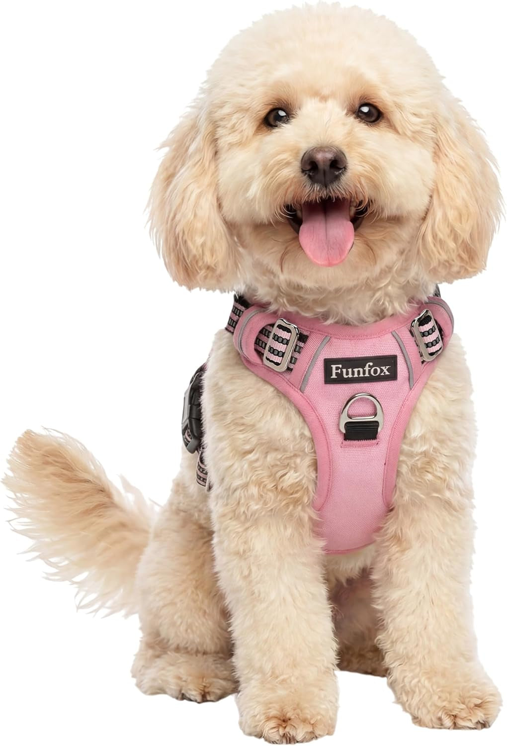 funfox-dog-harness-medium-sized-dog-vertical-handle-easy-control-no-pull-pet-vest-adjustable-with-2-leash-clips-soft-material-reflective-safe-night-walking-for-small-medium-large-breed-black-m