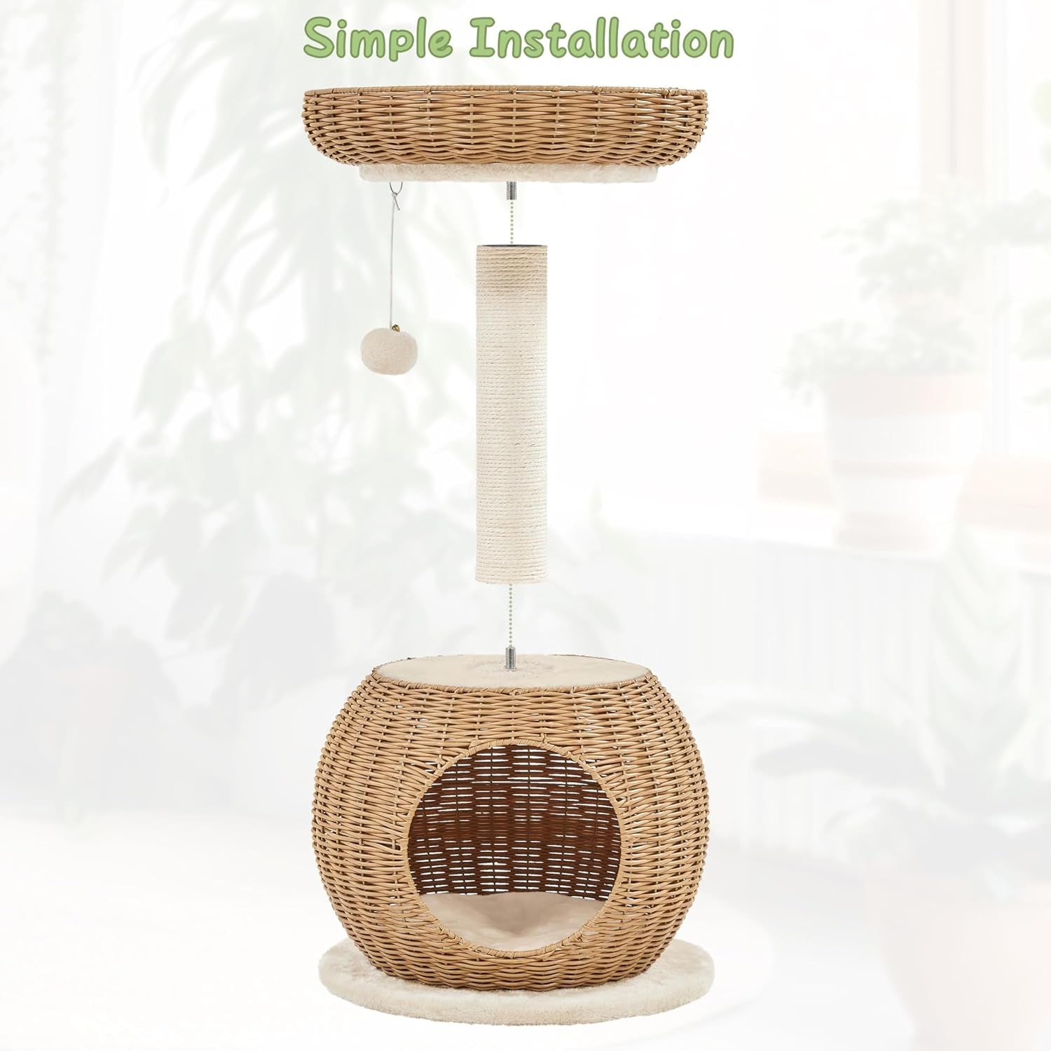 yaheetech-cat-tree-29-5in-rattan-cat-tower-for-indoor-cats-w-scratching-post-woven-cat-condo-and-soft-cushion-top-perch-aesthetic-cat-tree-for-kittens-boho-pe-rattan-tower-with-a-hideaway-cubby-and-top-window-perch-fits-small-spaces-and-corners-as-decor-assembles-in-minutes