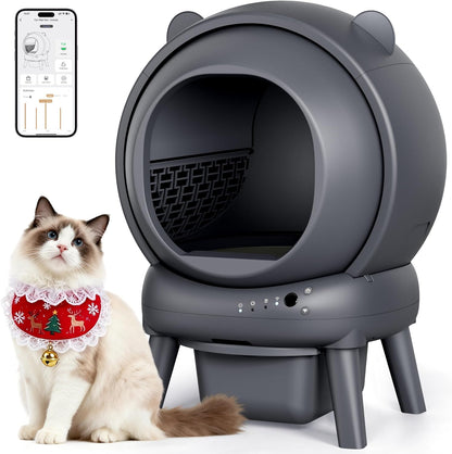 Automatic Litter Box, Self Cleaning Litter Box with App Control, Large Capacity for Multiple Cats, Noise & Odor Control, Dual Safety Sensors, Easy Maintenance with 2 Roll Garbage Bags, Gray1