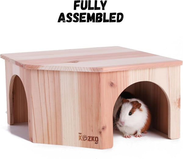 Wooden Guinea Pig Corner Hideout - Hidey for Chinchilla, Rat and Hedgehog with Pee Pad, Fully Assembled & Dual Entrances - Guinea Pig Accessories by the Kozko Hut5