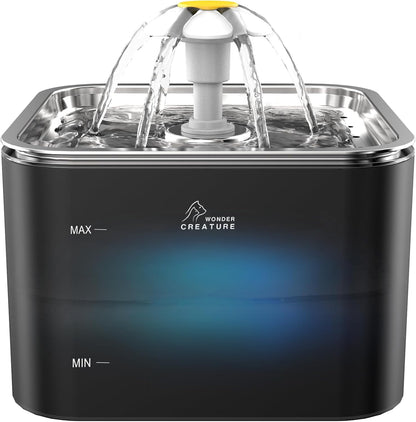 Wonder Creature Crystal Cat Water Fountain Stainless Steel Lid, 101Oz/3L | Pet Fountain with Transparent Base, Quiet Pump, LED Indicator Light, Triple Filtration, 3 Flow Modes for Cats and Dogs8