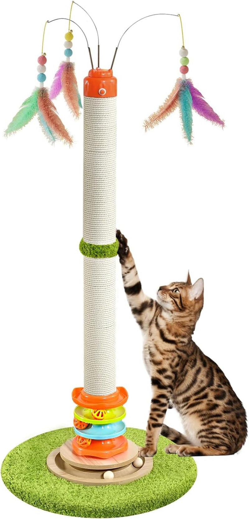 yaruomy-tall-cat-scratching-post-40-cat-scratcher-tree-cat-toys-for-indoor-cats-with-cat-toys-4-tier-roller-track-automatically-rotating-cat-teaser-wand-hanging-balls-for-kittens-adults-cats