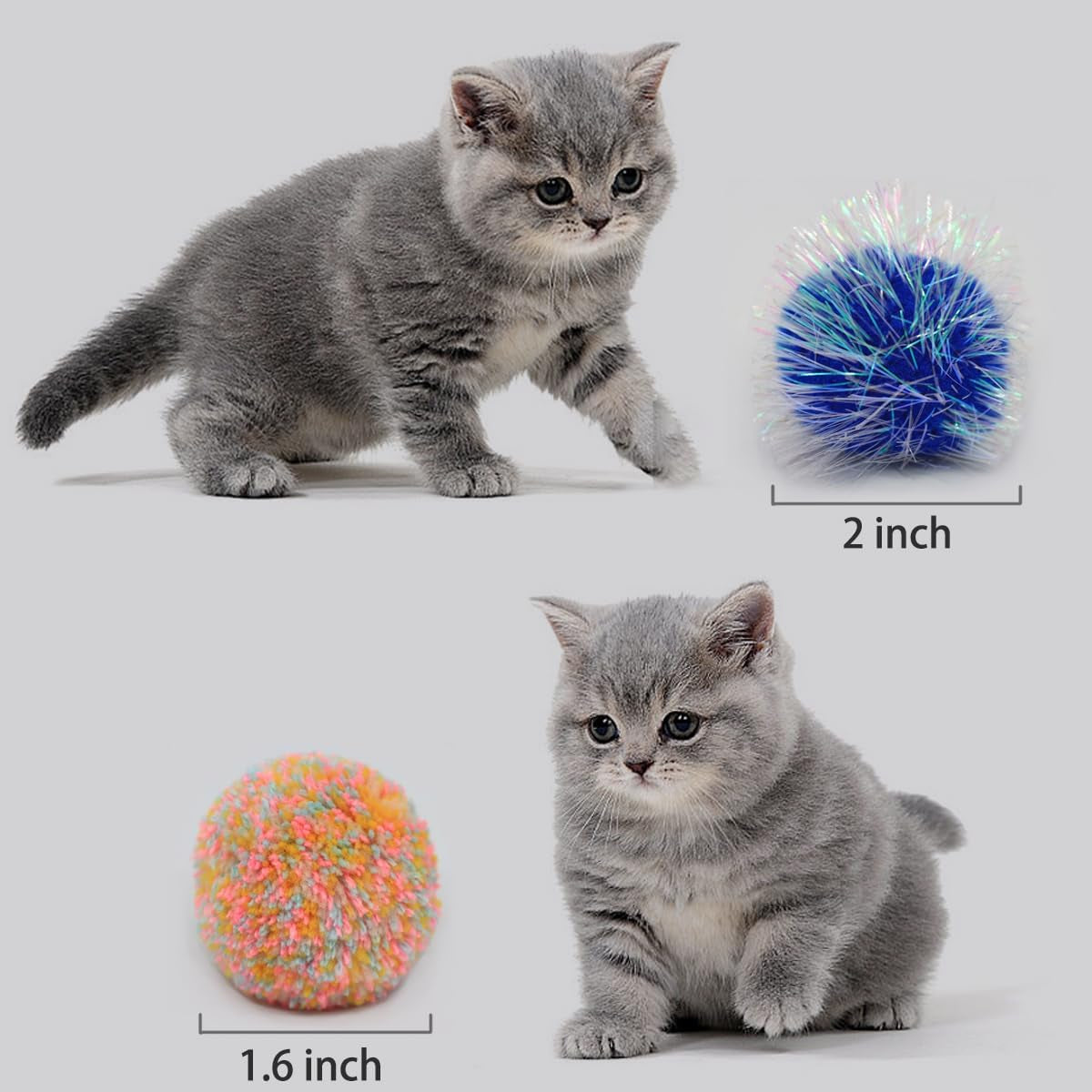 14-pack-cat-toys-balls-no-bells-quiet-interactive-toys-soft-pom-poms-sparkle-balls-for-kittens-adult-cats-safe-for-batting-chasing-7-sparkle-fuzzy-balls-7-yarn-balls