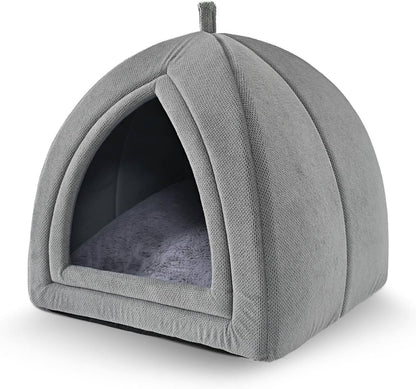 Amazon Basics Cat Cave Bed, 2-In-1 Foldable House for Indoor Cats, with Washable Cushion and Non-Slip Base, 17.5 X 17.5 Inches, Large, Lightgray1