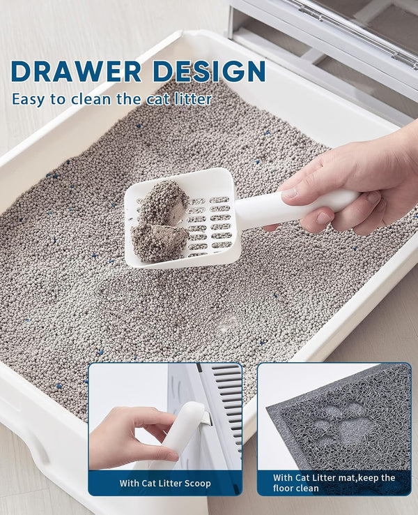 Medario Cat Litter Box with Litter Mat and Scoop, Large Covered Litter Box with Lid, Enclosed Kitty Box, Front Entry Top Exit, Odor Control, Easy to Clean (Grey)5
