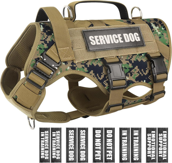 WINSEE Service Dog Vest Harness for Large Dog, Tactical Working MOLLE Vest with 10 Pet Patches, No Pull Heavy Duty Harness for Training Walking11