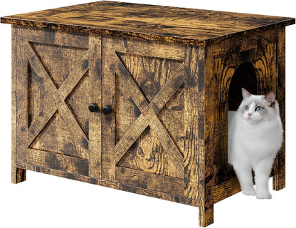 JY QAQA Cat Litter Box Enclosure,Litter Box Furniture Hidden with Barn Door,Wooden Washroom Furniture,Cat House,Fit Most of Litter Box11
