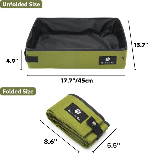 Portable Foldable Cat Litter Box - Waterproof, Leak-Proof for Outdoor Camping, Hotel Stays, Road Trips - Travel Essentials for Cats & Kittens (Green, Large)2