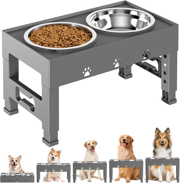 Elevated Dog Bowls with 2 Stainless Steel Bowls, 5-Height Adjustable Stand (3.1", 9" to 12"), for Improved Digestion & Neck Support, Easy Clean, Non-Slip Base Raised Feeder for Medium Large Dogs11