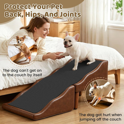 Dog Stairs for Small Dogs 16 Inch High Upgraded Non Slip Foldable Dog Ramp,For Senior Injured Small to Large Dogs Cats Pet Stairs,Pu Leather Furniture Style Pet Steps4