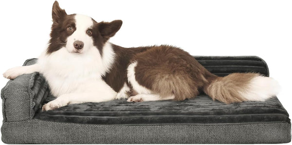 WINDRACING Orthopedic Dog Beds for Medium Dogs, Waterproof Egg Foam Dog Sofa Bed with L Bolster Sides, Washable Medium Pet Bed with Removable Cover & Non-Slip Bottom, 36 X 23 Inch, Gray3