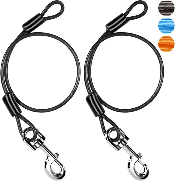 Chew Proof Dog Leash Extender, 2FT 5Mm Metal Lead Extension, 360° Tangle-Free for Walking & Training Puppies, Fits Small/Medium/Large Dogs, Collar & Harness Compatible (Black/Orange/Blue)1