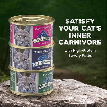 Blue Buffalo Wilderness Variety Pack Adult Paté Wet Cat Food, 3 Oz, 12 Ct | Chicken, Salmon, and Duck Patés (4 of Each), High Protein & Grain-Free Recipes, Supports Daily Hydration5