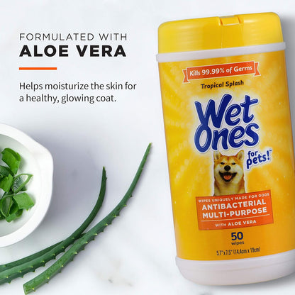 Wet Ones for Pets Antibacterial Dog Wipes, Tropical Splash, 50 Count | Multi-Purpose Grooming Wipes with Aloe Vera for Paws, Face, and Body; Easy Cleanups between Baths3