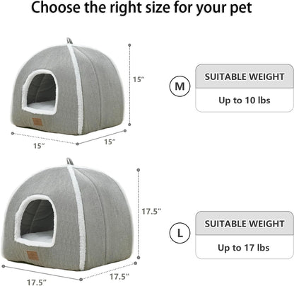 Cat Beds for Indoor Cats-Cat Bed Cave House Tent for Kittens and Small Pets with Washable Cushioned,Soft and Warm Indoor House, Grey, 15 Inches5