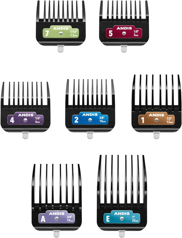 Andis 562014 Premium Clip Animal Comb Set – Built with Plastic, Includes 7 Color Coded Combs of Different Sizes, Metal Clip to Attach Comb - Fits Ultra Edge & Ceramic Edge Blades, Multicolor2