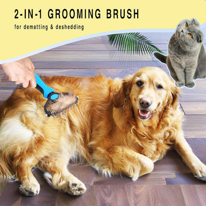 Pet Grooming Rake for Dogs & Cats - Double-Sided Deshedding and Dematting Tool, Gently Remove 95% of Loose Undercoat & Mats for Long-Haired Pets, Painless Fur Brush for Shedding Control (Blue)6