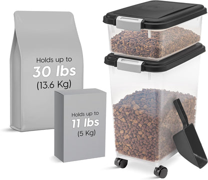 IRIS USA Dog Food Storage Container 30 Lb + 11Lb Airtight Combo, Stackable Pet Food Storage Bin with Wheels for Cat Dog Food, BPA Free, Made in USA, Black | Stackable Pet Food Plastic Storage Bins with Wheels for Cat and Dog Food, Made in USA2