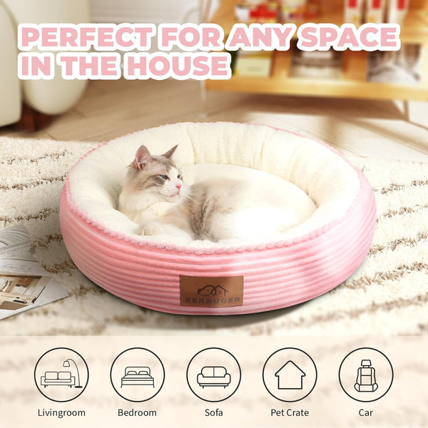 Zerbuger 20In Washable Cat Beds for Indoor Cats - round Donut Pet Bed for Cats, Small Dogs, Puppy, Kitten - Anti-Slip Bottom, Calming Bed Gift - Pink7