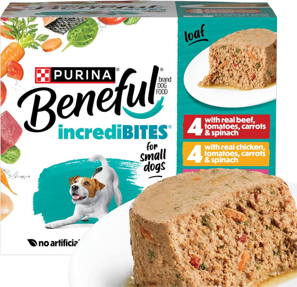 Purina Beneful Small Breed Wet Dog Food Variety Pack, Incredibites Loaf, Chicken, Beef and Salmon Flavors - (2 Packs of 12) 3 Oz. Cans1