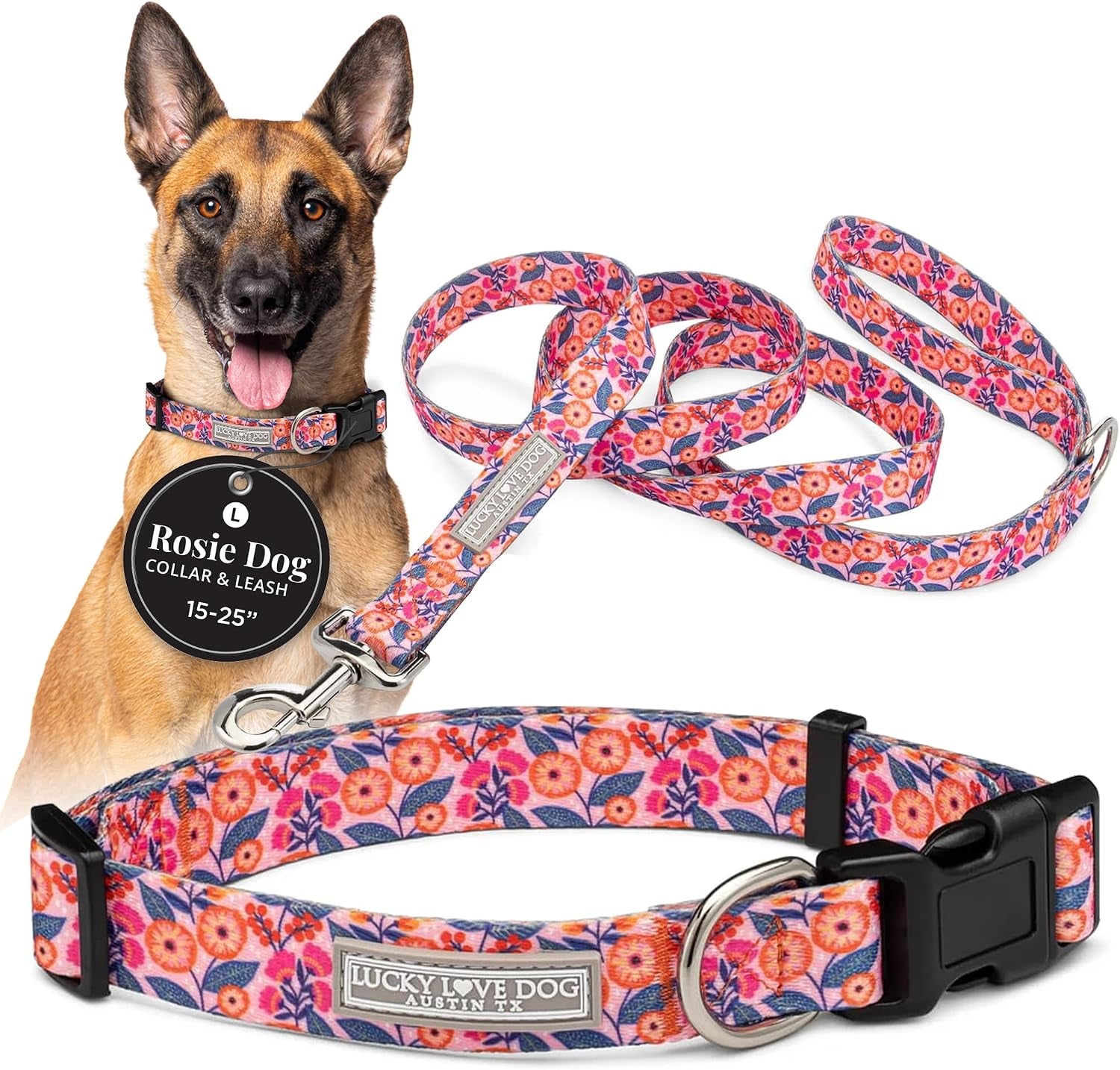 lucky-love-dog-easy-click-buckle-dog-collar-with-leash-set-combo-durable-comfortable-for-male-female-dogs-pet-collar-for-medium-dogs-secure-fit-blackbird-combo-medium