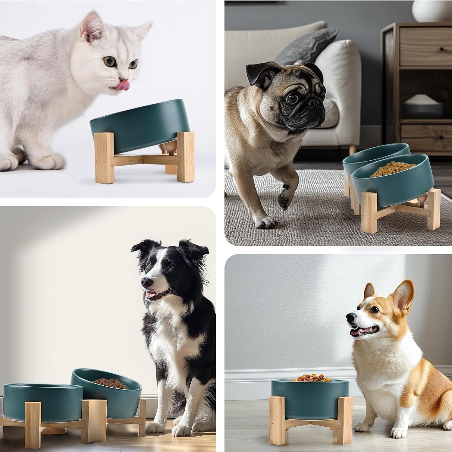 spunkyjunky-15-slanted-ceramic-dog-and-cat-bowl-with-wooden-stand-tilted-bulldog-food-and-water-bowl-no-slip-non-spill-for-cats-medium-dogs-big-face-pets-13-5-oz-1-7-cups-green-2