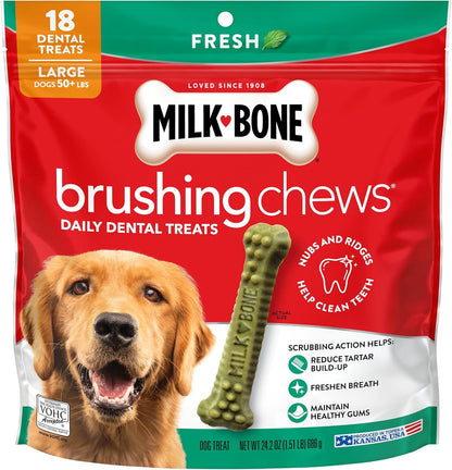 Milk-Bone Brushing Chews, Small/Medium, Fresh Flavor, 25 Dental Treats | 19.6-Oz. Bag, Daily Dental Dog Treats, for Dogs 25-49 Lbs., Fresh Mint Flavor12