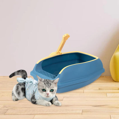 Cat Litter Box Open Top High Sided anti Splashing Litter Tray with Scoop for Indoor Cats Kittens (2 Sizes)- S Blue4