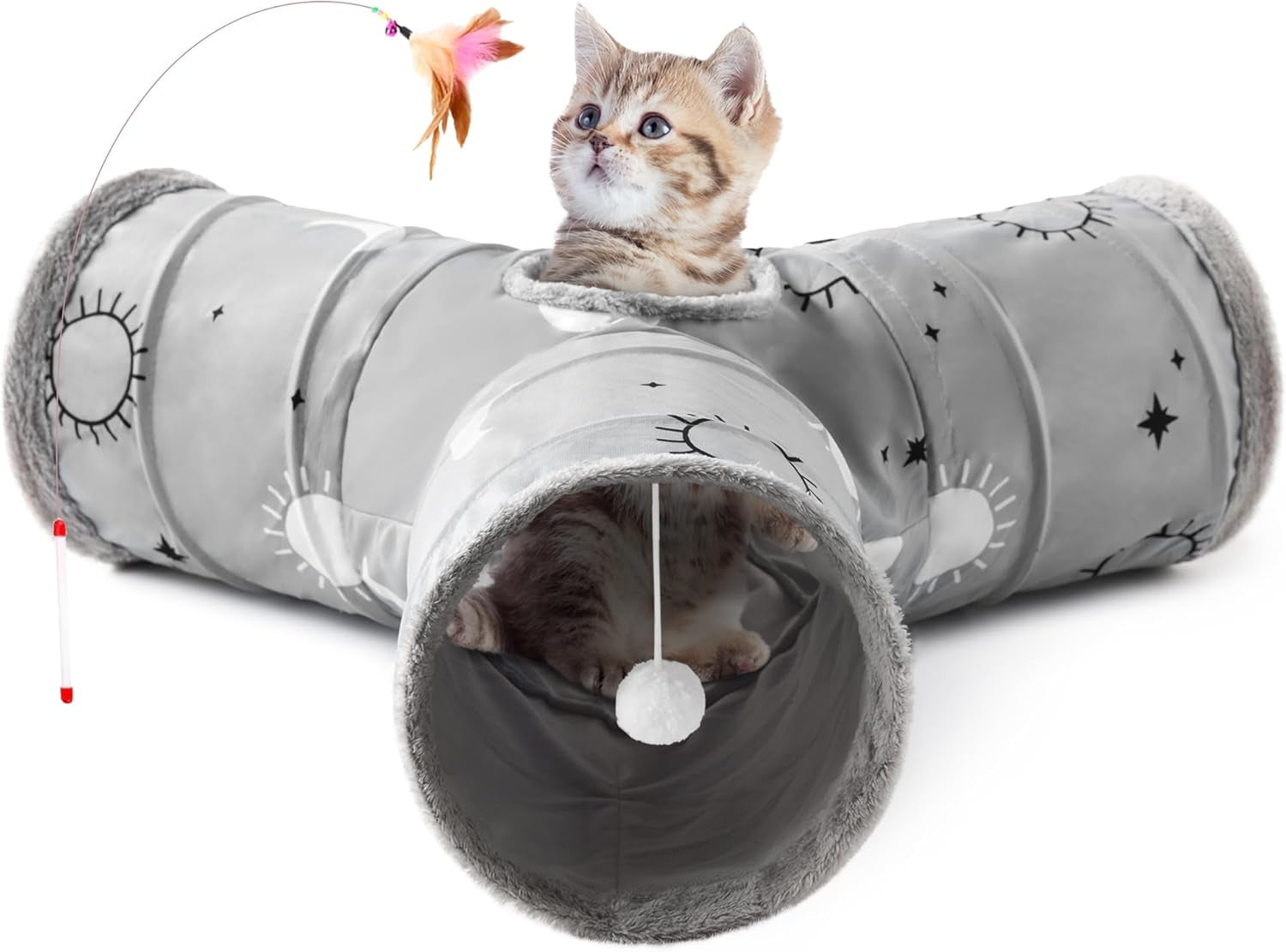 tempcore-pet-cat-tunnel-tube-toys-3-way-collapsible-tunnels-for-indoor-cats-interactive-tube-with-teaser-wand-peek-holes-hanging-ball-black-blue