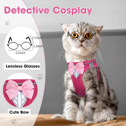 Cat Vest Harness and Leash Set, Escape Proof Kitten Harness Pink XS | Safe Reflective Strips, Adjustable Easy Wear Kitty Harness, Sturdy Clip Buckle, Breathable Mesh , for Kitty Puppy Bunny Walks8