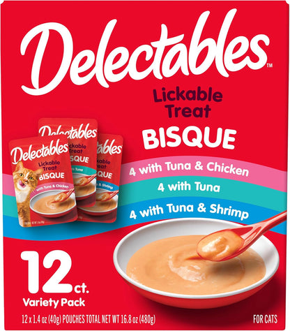 Delectables Bisque Lickable Wet Cat Treats - Chicken, Tuna & Shrimp, 12 Count1